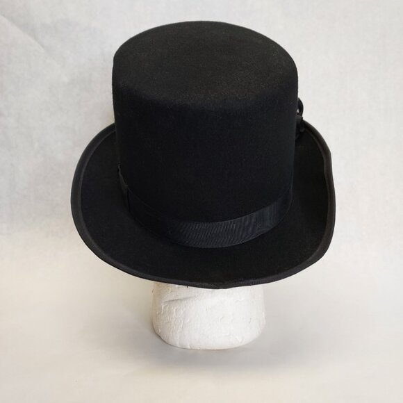 New York Hat Co Top Hat Women's M Wool Felt Classic Black Short Crown Flower Pin - Picture 7 of 16